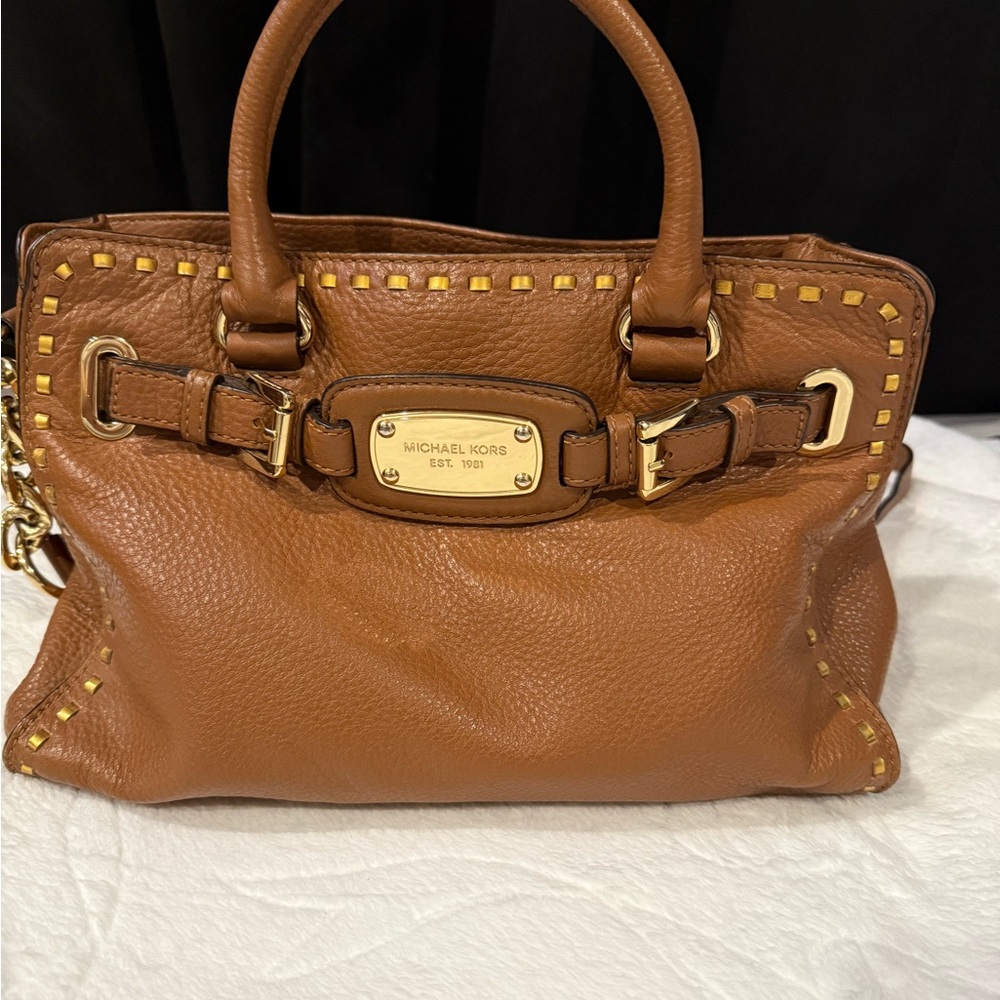 Michael Kors Tan Leather Satchel with Gold Accents